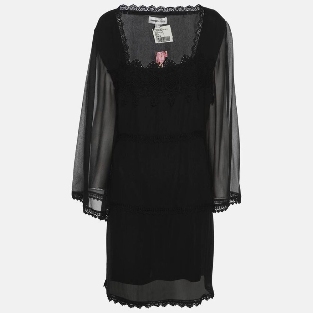 Anna Scholz Black Lace Georgette Long Sleeve Tops Xxl